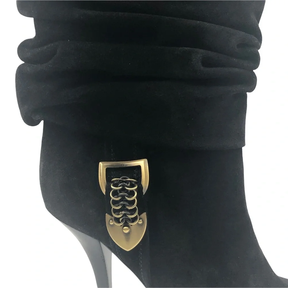 Dior Suede Tall Boots Black Leather US 39 - Picture 6 of 16